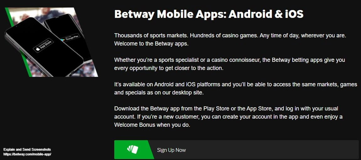 Мобильная версия и приложение на сайте бетвей