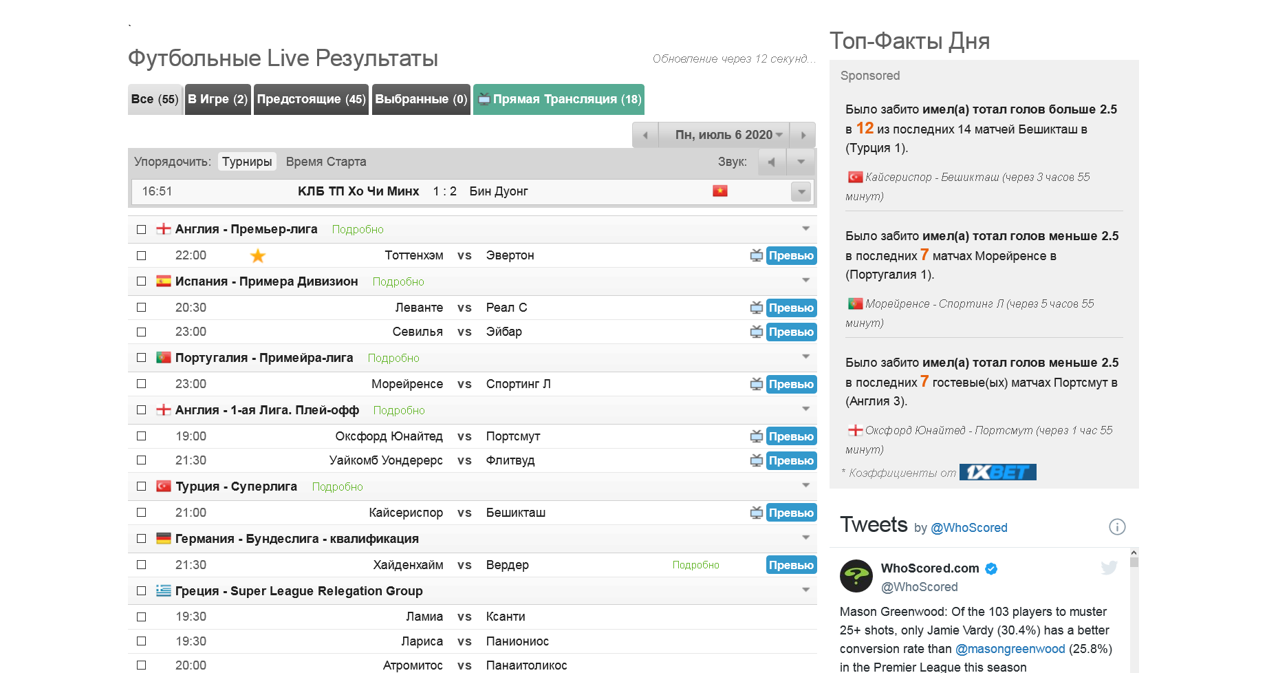 Live-результаты на WhoScored.com
