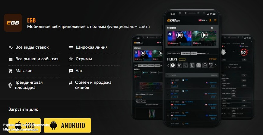 Приложение EGB для iOS и Android