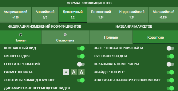 Изменение формата коэффициентов Linebet