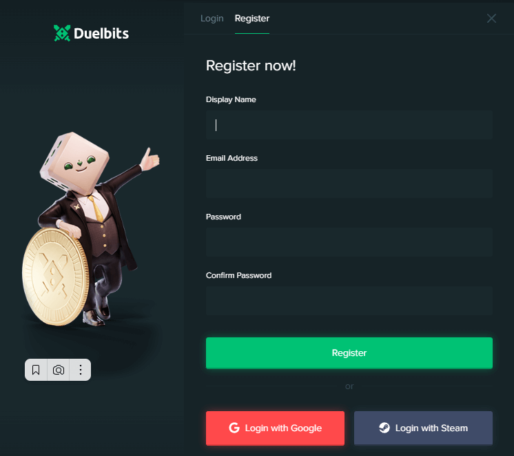 Регистрация в букмекерской конторе Duelbits
