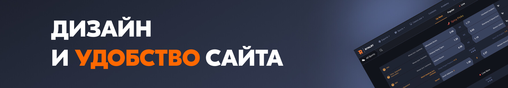 Дизайн и удобство сайта Ривалри